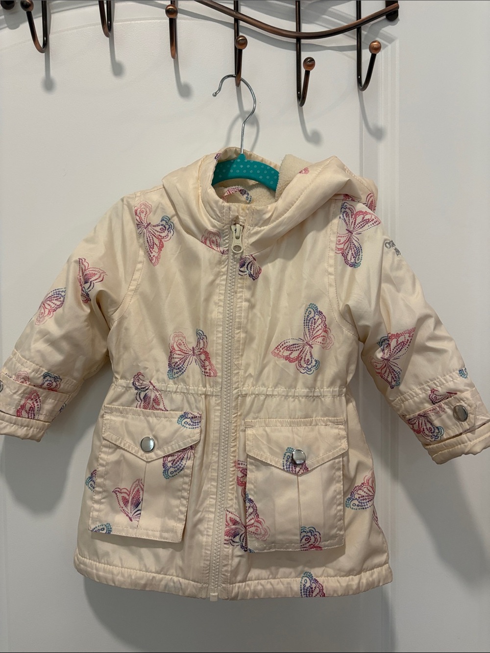 OshKosh B'gosh Cream Hooded Puffer Jacket with Pink & Blue Butterflies